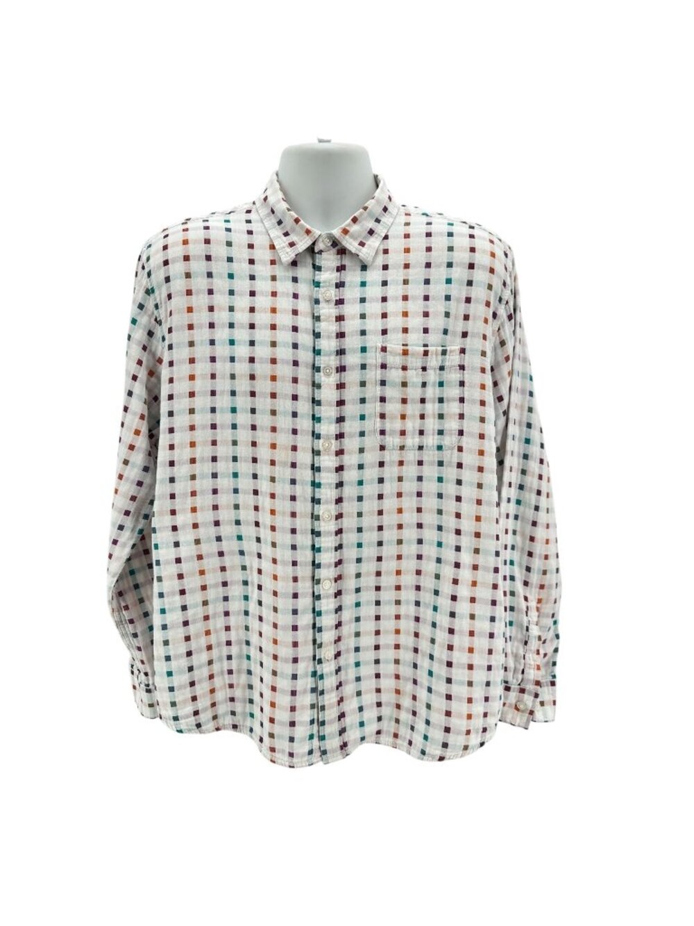 Carbon2Cobalt Mens Large Shirt Multicolor Checker Cotton Button Preppy Retro
